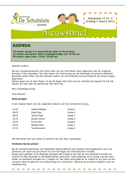 Nieuwsbrief 7 maart 2014 - Kindcentrum De Schutsluis Blokzijl