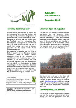 JUBILEUM NIEUWSBRIEF Augustus 2014