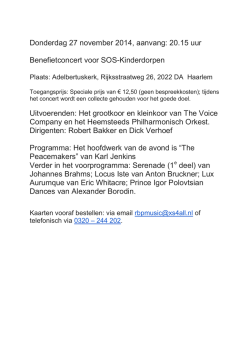 Donderdag 27 november 2014, aanvang: 20.15 uur Benefietconcert