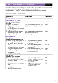 JAARPLAN 2014 Netwerk palliatieve zorg