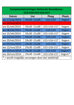 Datum Uur Ploeg Plaats wo 17/sep/2014 19u30 -21u00