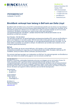 BinckBank verkoopt haar belang in BeFrank aan Delta Lloyd
