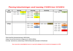 Planning Indoortrainingen vanaf maandag 1/12/2014 tem 12/12/2014