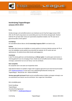 Inschrijving Toppoolleague seizoen 2014-2015
