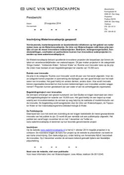 Inschrijving Waterinnovatieprijs geopend!