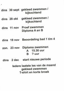 dins 30 sept gekleed zwemmen! kĳkochtend dins 28