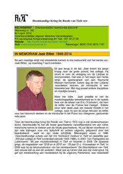 IN MEMORIAM Jaak Billiet 1946-2014