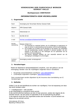 Informatienota voor vrijwilligers - Vereniging der Parochiale Werken