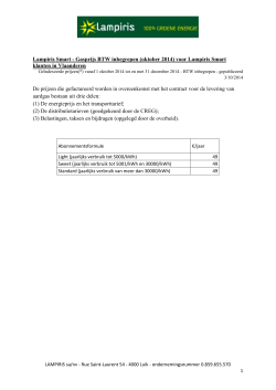 Lampiris Smart - Gasprijs BTW inbegrepen (oktober 2014) voor