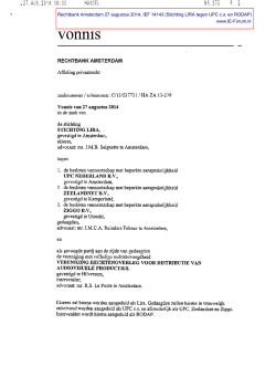 Rechtbank Amsterdam 27 augustus 2014, IEF 14143 (Stichting LIRA
