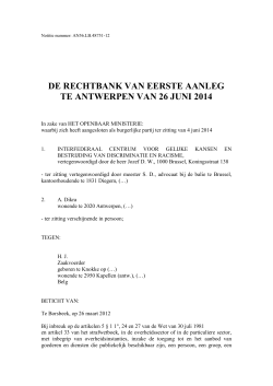 de rechtbank van eerste aanleg te antwerpen van 26 juni 2014