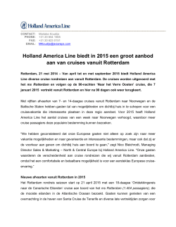 Holland America Line biedt in 2015 een groot aanbod aan van