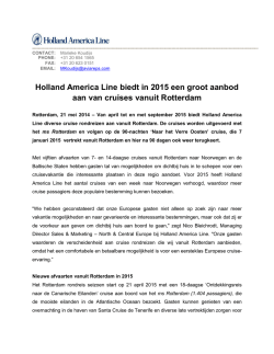 Holland America Line biedt in 2015 een groot aanbod aan van