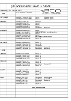 JEUGDKALENDER 2014-2015: GROEP 1