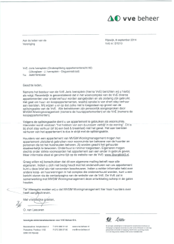 Mailing VVE-Beheer over verhuur door eigenaren, 8 september 2014