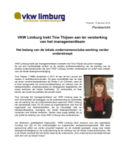 VKW Limburg trekt Tine Thijsen aan ter versterking van het