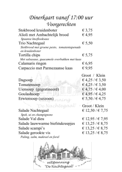 Dinerkaart - Uitspanning de Nachtegaal