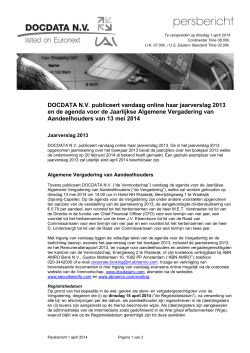 DOCDATA N.V. publiceert vandaag online haar jaarverslag 2013 en