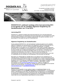 DOCDATA N.V. publiceert vandaag online haar jaarverslag 2013 en