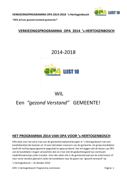 2014-2018 WIL Een “gezond Verstand” GEMEENTE!