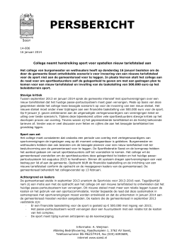 Persbericht College neemt handreiking sport voor nieuw tariefstelsel