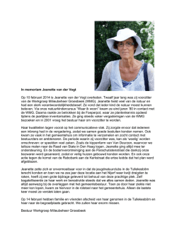 In memoriam Jeanette van der Vegt