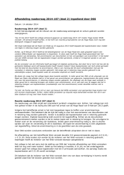 Afhandeling raadsvraag 2014-107 (deel 2) ingediend door D66