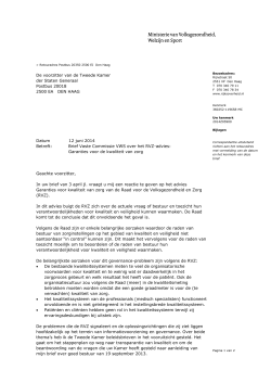 Datum 12 juni 2014 Betreft: Brief Vaste Commissie VWS over het