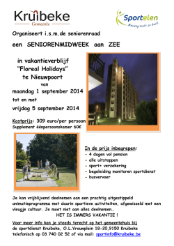 een SENIORENMIDWEEK aan ZEE in vakantieverblijf &ldquo;Floreal