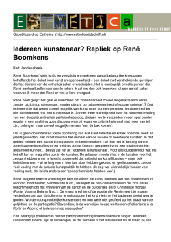 Iedereen kunstenaar? Repliek op Ren&eacute; Boomkens