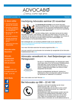 Inschrijving Advocabo seminar 20 november Advocabo verwelkomt