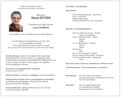 Maria RUYSEN - Uitvaartcentrum Matheï
