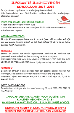 informatie inschrijvingen schooljaar 2015&mdash; 2016