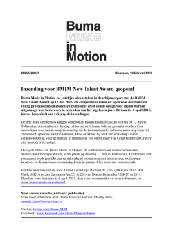 Inzending voor BMIM New Talent Award geopend