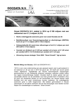 Omzet DOCDATA N.V. stabiel in 2014 op € 169 miljoen met een