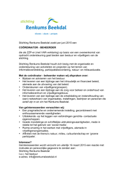 Stichting Renkums Beekdal zoekt per juni 2015 een