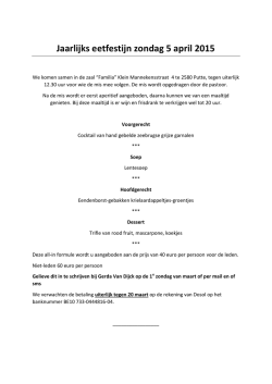 Jaarlijks eetfestijn zondag 5 april 2015