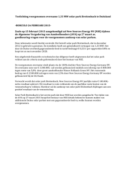 Toelichting voorgenomen overname 1,33 MW solar park