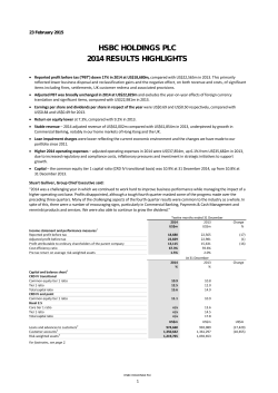 HSBC Holdings plc Annual Results 2014 media release