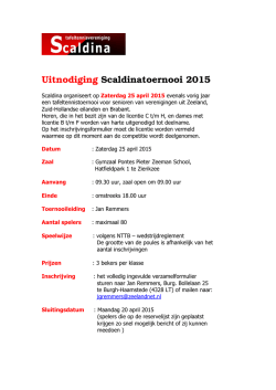 Uitnodiging Scaldina Toernooi 25 april 2015