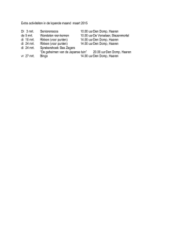 Extra activiteiten in de lopende maand maart 2015 Di