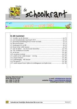 In dit nummer: - Stedelijke Basisschool Beveren-Leie