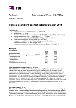 TBI realiseert licht positief nettoresultaat in 2014
