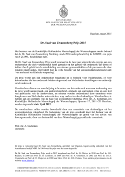 Dr. Saal van Zwanenberg Prijs 2015