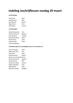 Indeling inschrijflessen zondag 29 maart