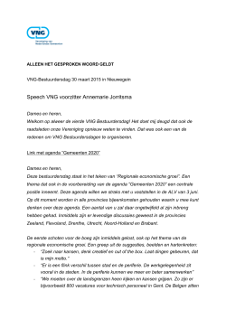 Speech VNG-voorzitter Jorritsma - Vereniging van Nederlandse