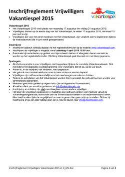 Inschrijfreglement Vrijwilligers Vakantiespel 2015