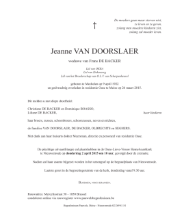 Jeanne VAN DOORSLAER &dagger; - Home. pauwels begrafenissen