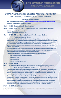 OWASP Netherlands Chapter Meeting, April 30th UWV Amsterdam