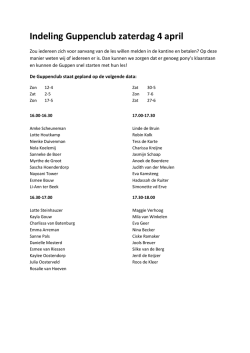 Indeling Guppenclub zaterdag 4 april